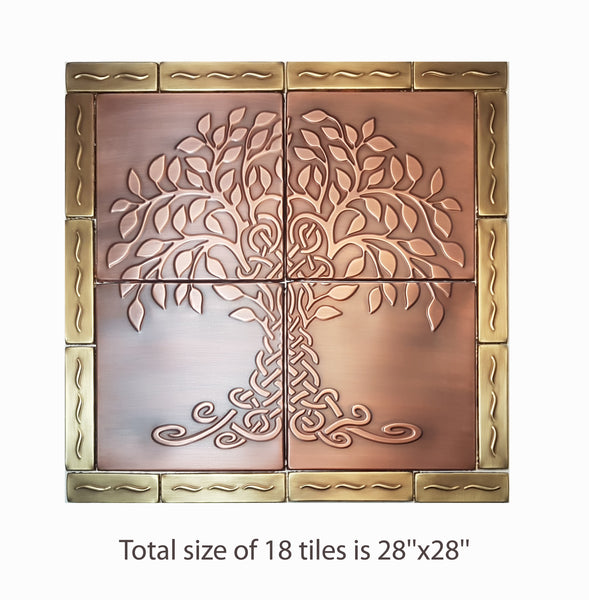 Copper and Brass Tree of Life Tiles - set of 18