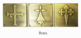 Set of 3 metal tiles the Asturian Cross, the Breton Cross and The Cross of St James.  Tiles with cross design COPPER/ BRASS/ STEEL.