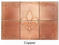 Fleur de lis - Set of 6 Handmade tiles Perfect for Your Kitchen Backsplash COPPER/ BRASS/ STEEL
