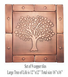 Set of 9 Metal Tiles, Tree of Life Wall Art, Backsplash Kitchen Copper Tiles, Perfect Metal Wall Decor, Size 16''x16''