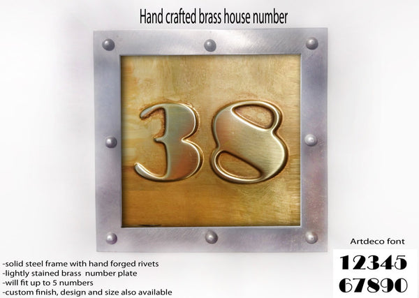 Brass House Number Square