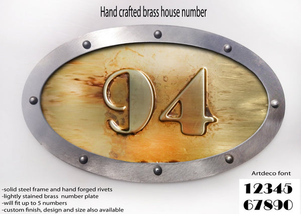 Large Metal Brass House Number Oval