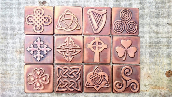 Copper Tiles With Celtic Symbols - Set of 4